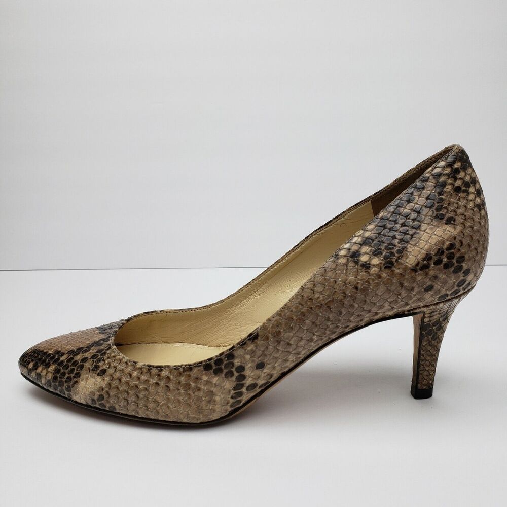 Jimmy Choo Heels Snakeskin Embossed Leather Almond Toe Low 2.5in Sz 37.5 US 7.5